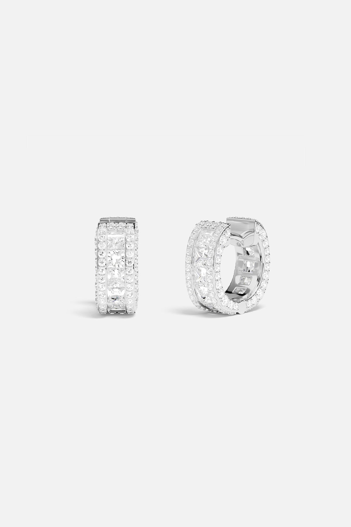 APM Hoop Earrings in rhodium finish, radiant sparkle for effortless everyday elegance.