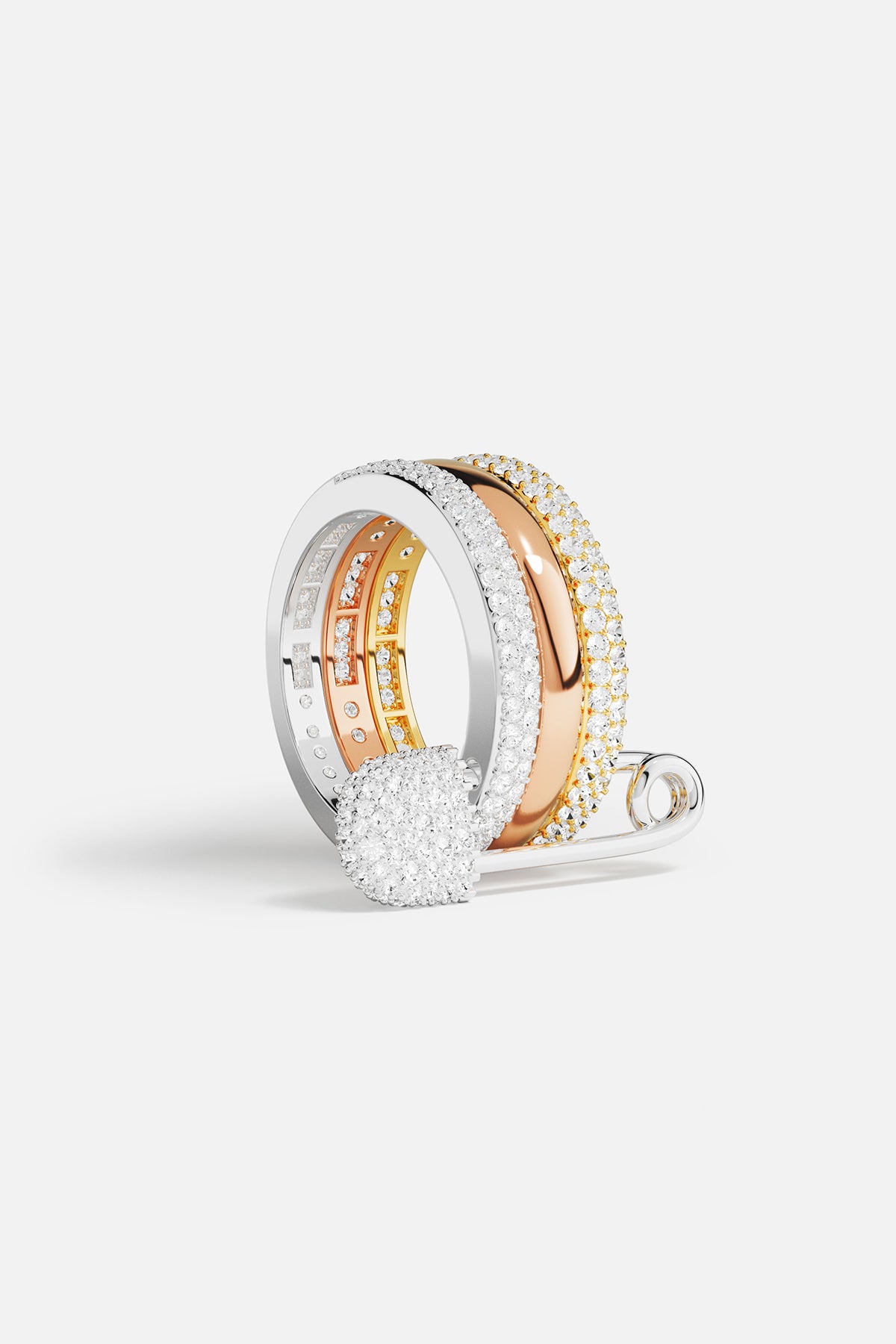 APM Ring Set, tri-color bands shimmering together in effortless modern elegance.
