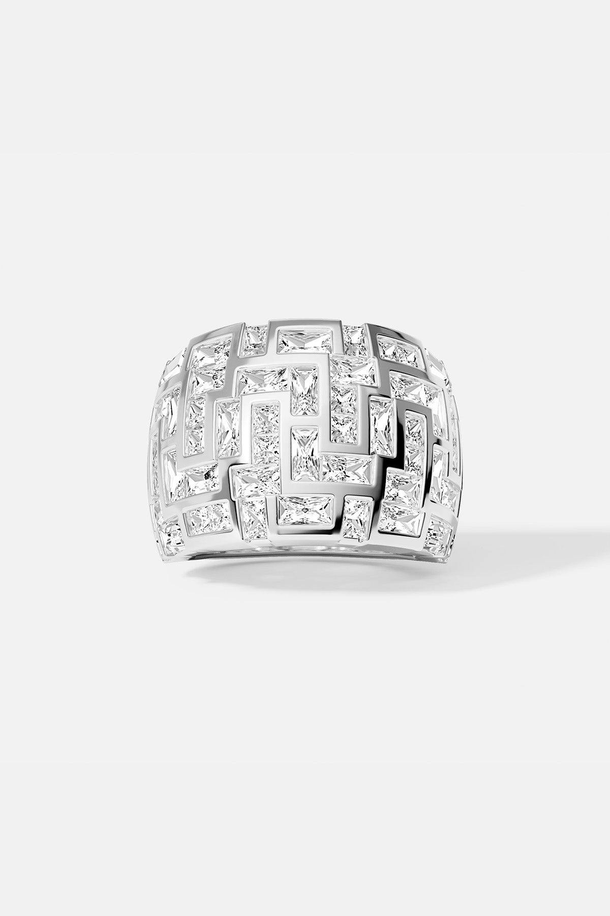 APM MONACO chunky ring in silver on a white background