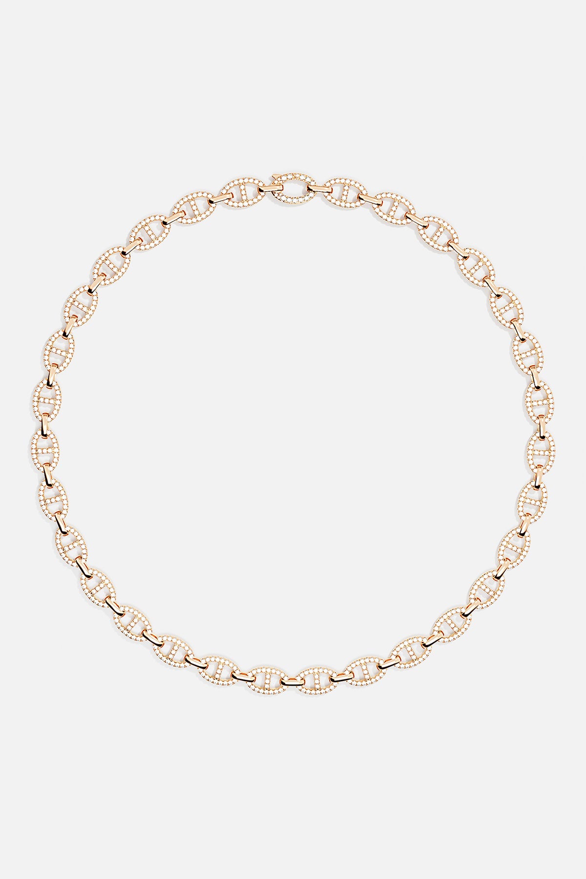 Necklaces APM Monaco rose gold diamond mariner chain necklace with a lobster clasp.