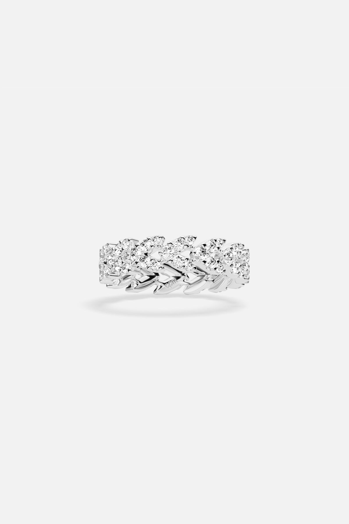APM Ring in rhodium finish, a shimmering chain-link statement with effortless allure.