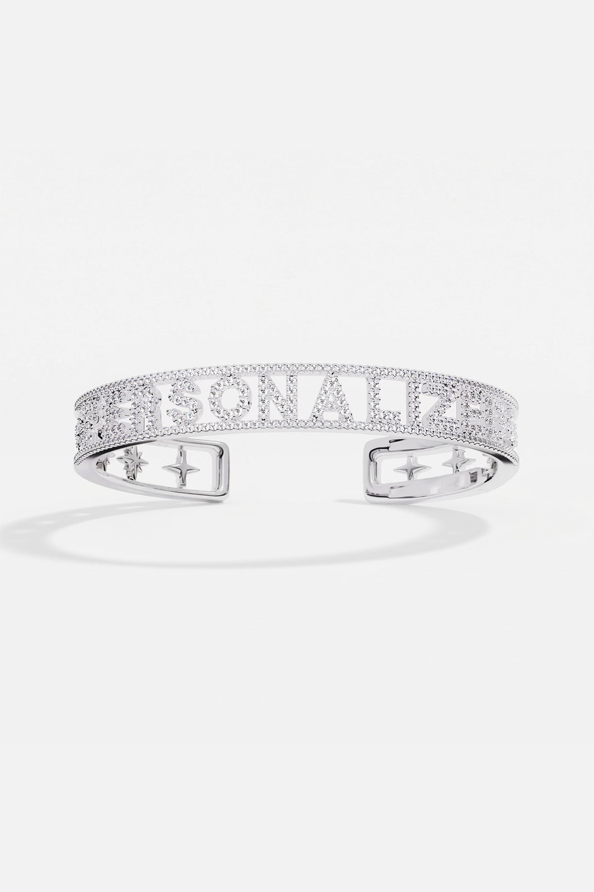 APM Monaco personalized cuff, rhodium finish sparkling with starlit charm and modern elegance.