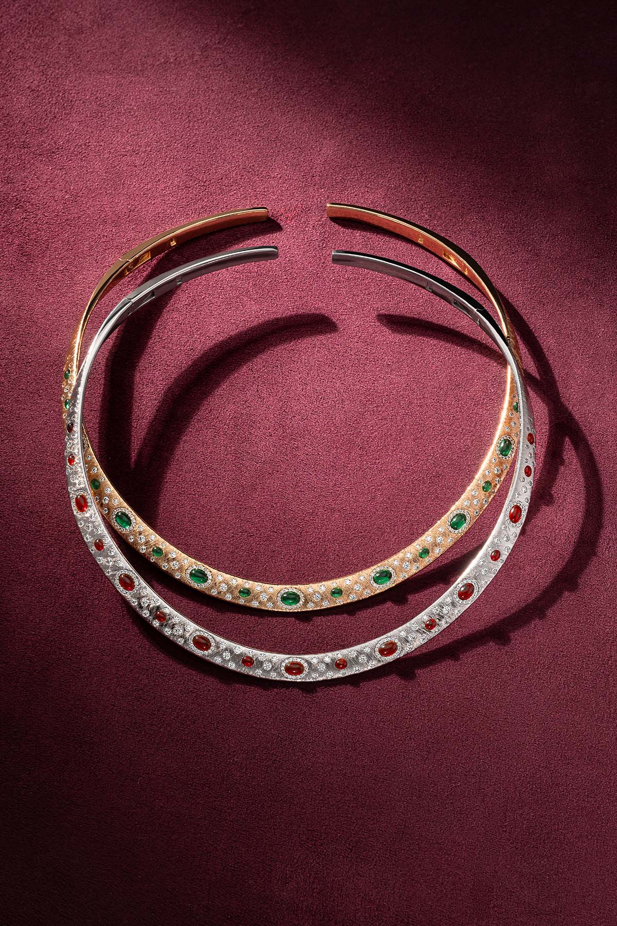 APM Choker Necklaces, a duo of colors glowing with jeweled charm.