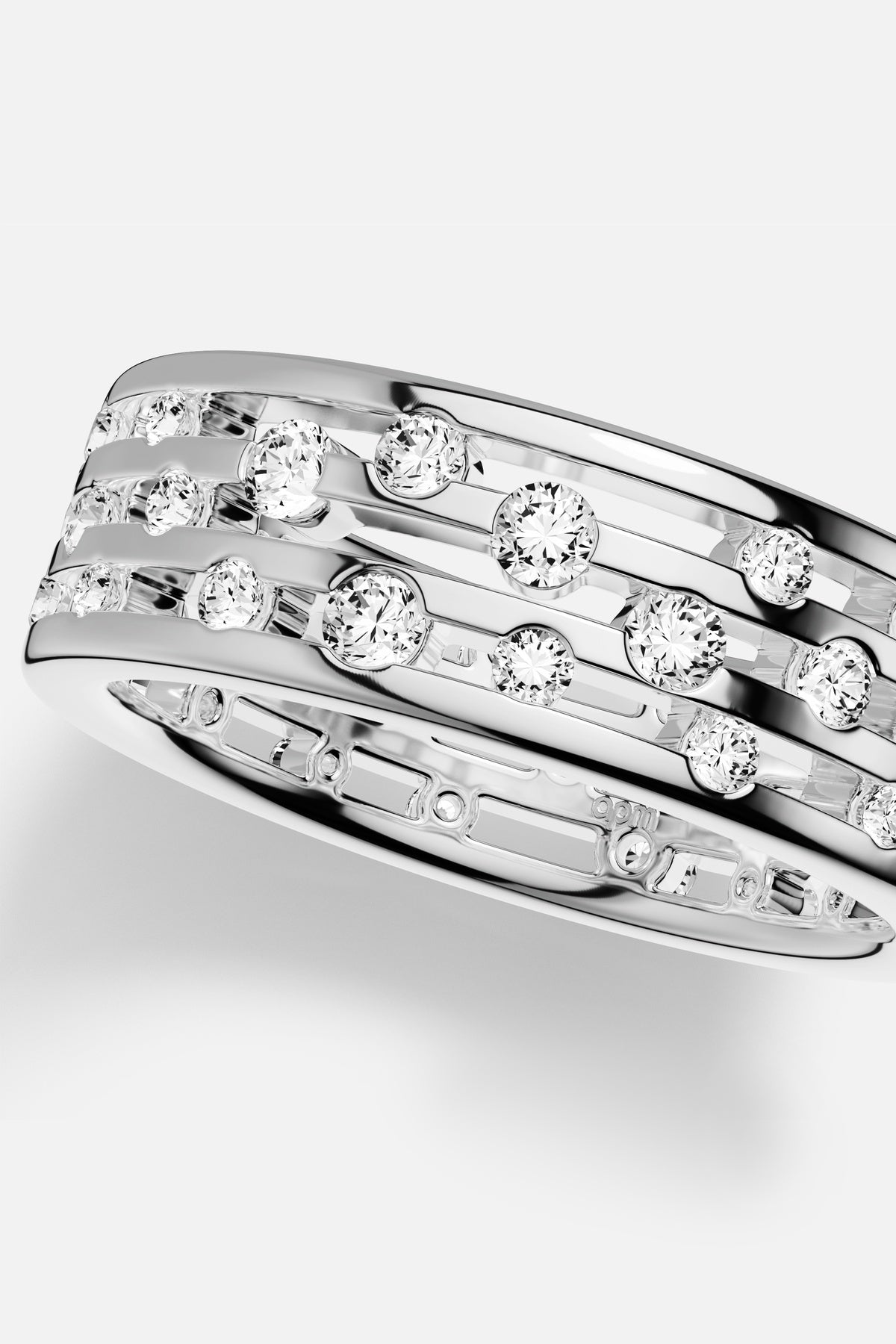 APM Ring in rhodium finish, layered brilliance for a modern statement.