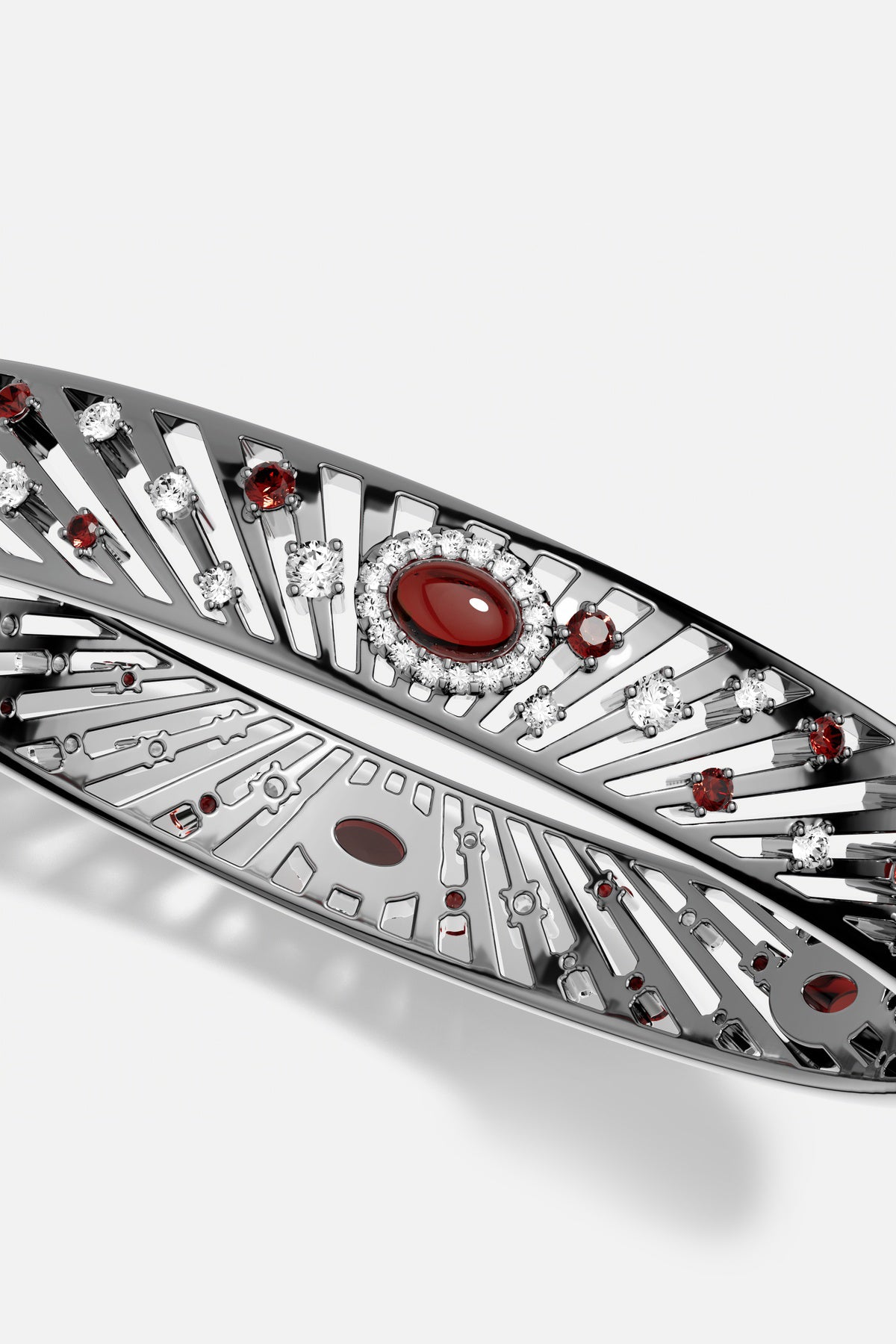 APM Bracelet in rhodium finish, a bold radiant statement with crimson allure.
