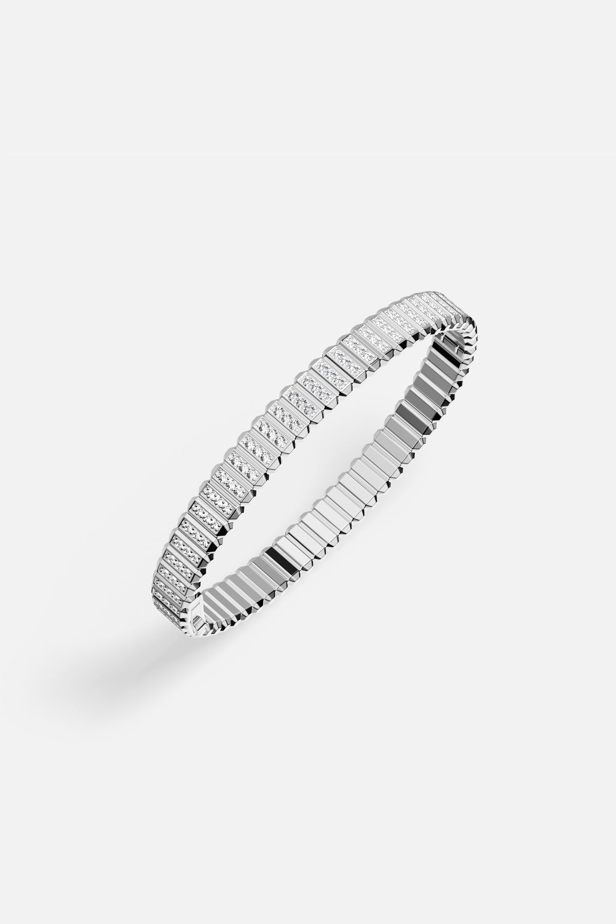 APM Bracelet in rhodium finish, ridged brilliance for a sleek modern glow.