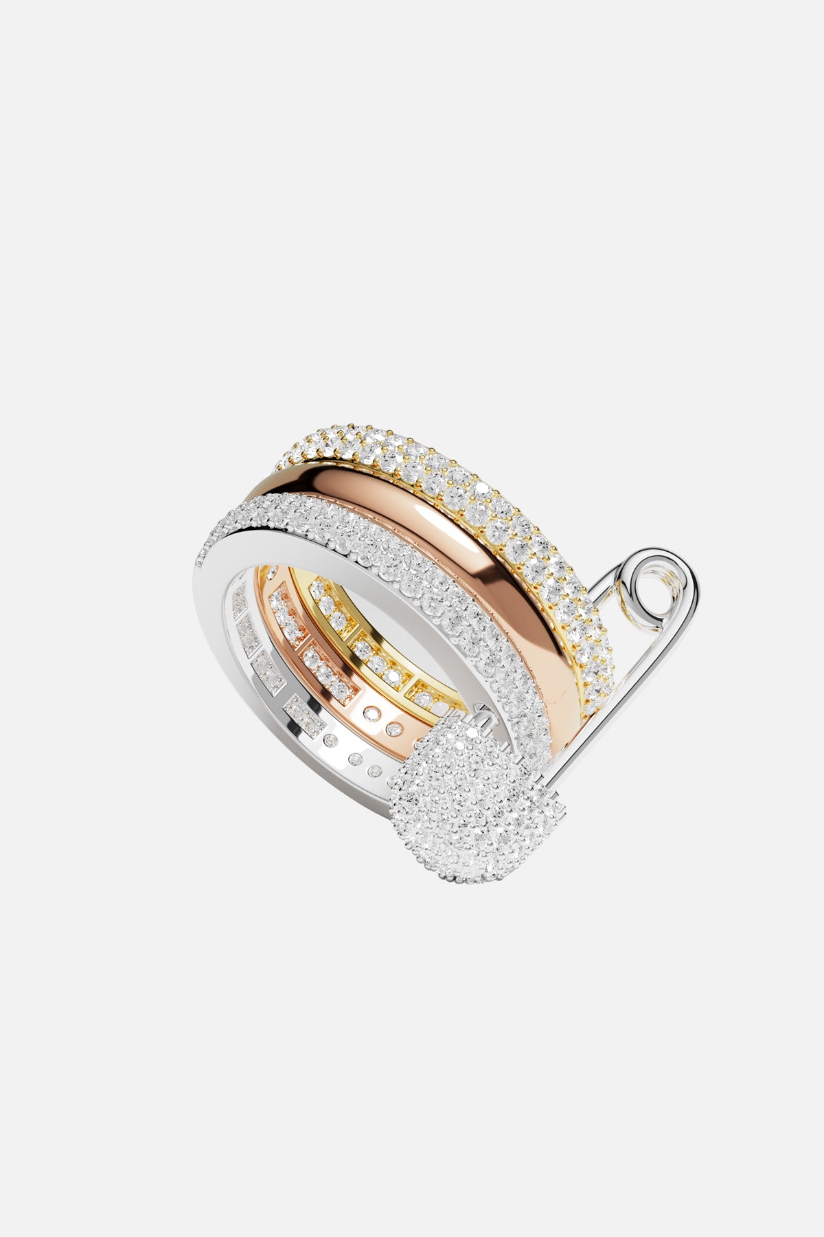 APM Ring, three colors entwined in shimmering pavé, effortlessly bold.