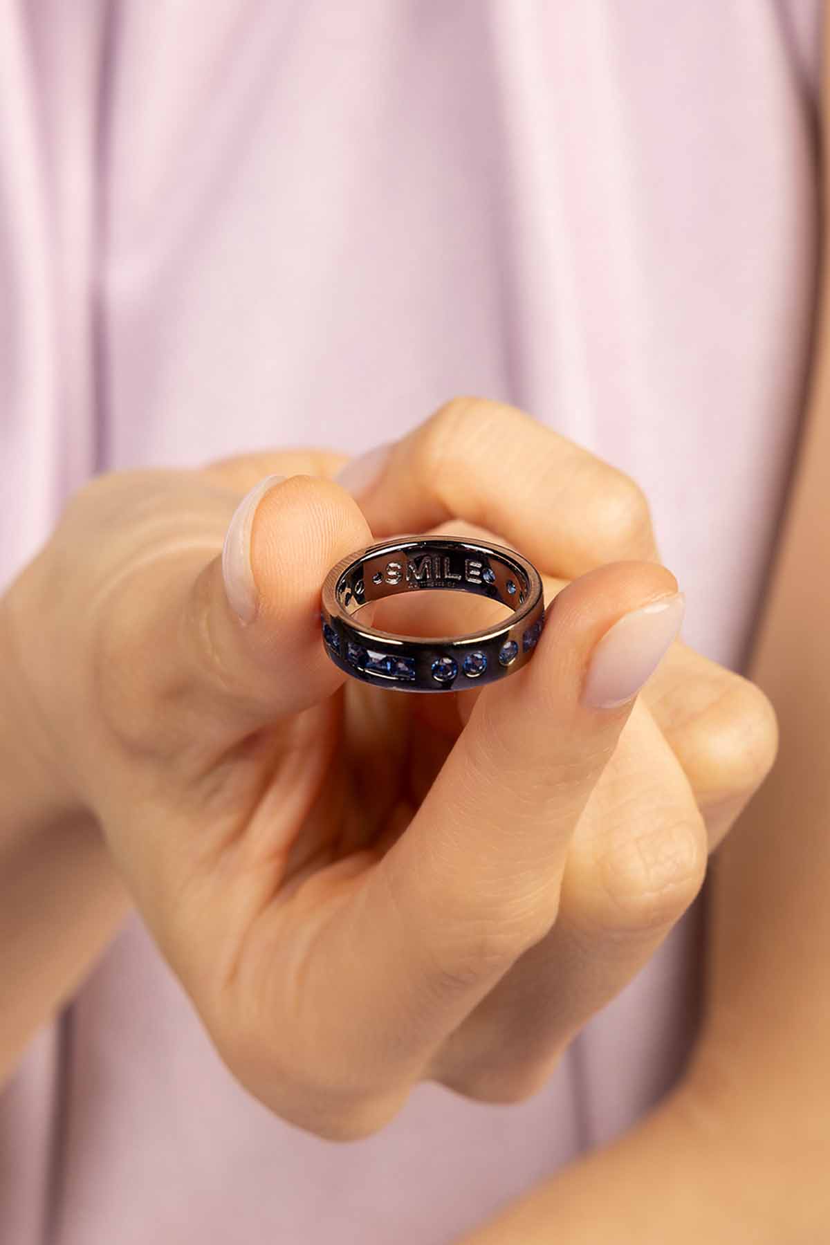 Blue Smile Morse Code Silver Ring - APM Monaco