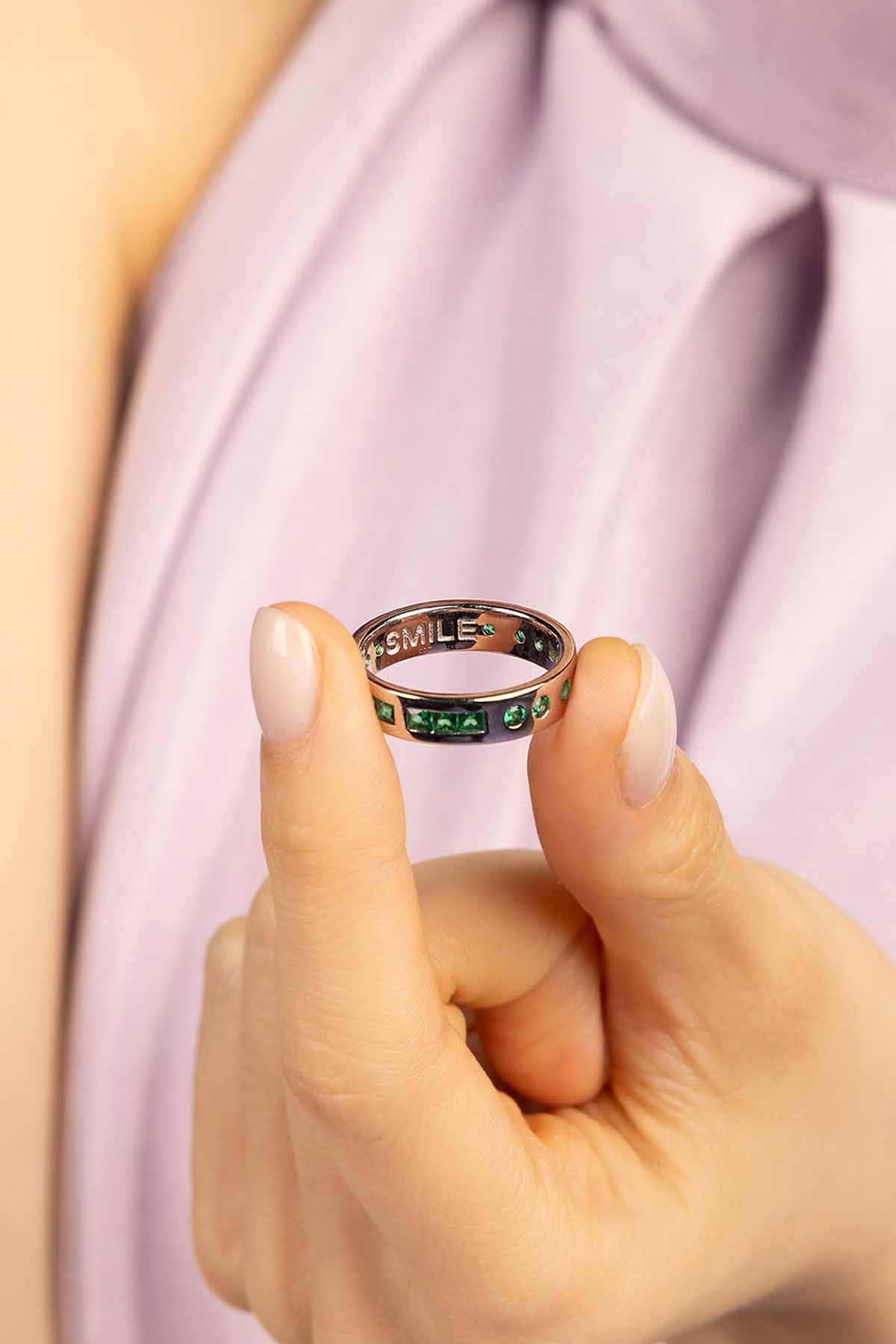 Green Smile Morse Code Silver Ring - APM Monaco