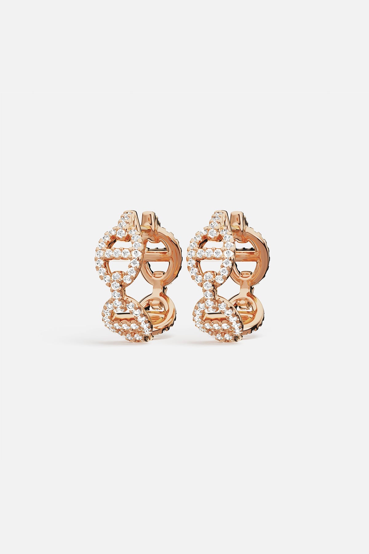 Earrings APM Monaco: yellow gold maille hoop earrings with pavé diamonds.