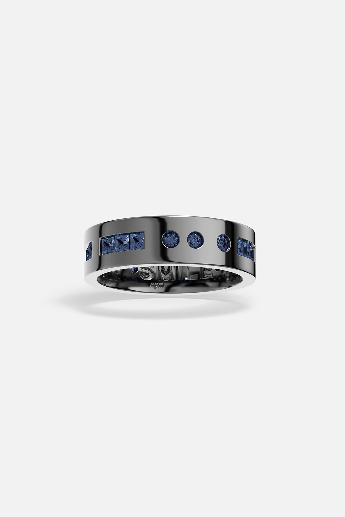 alloy ring with blue gemstones on a white background
