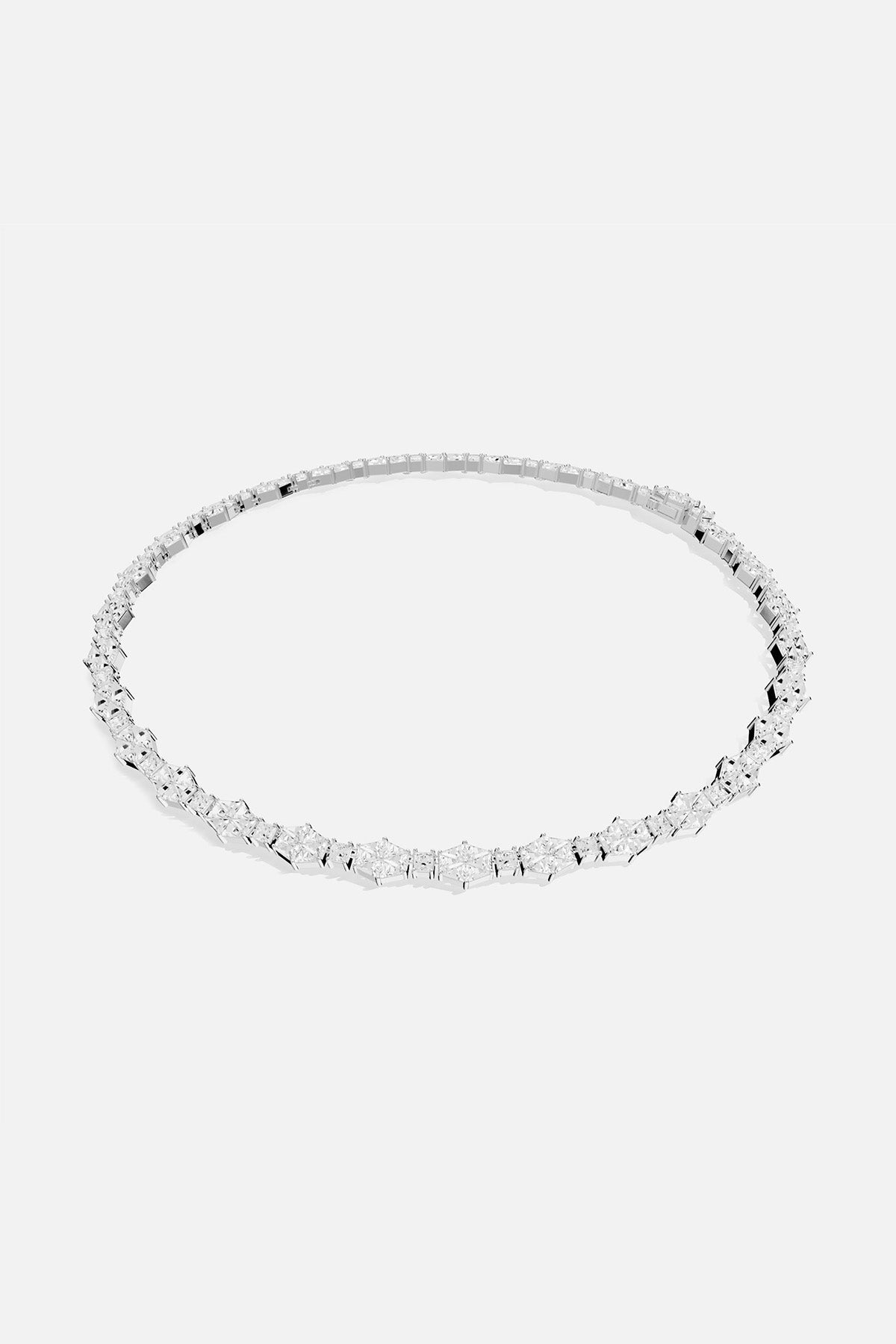 Art Deco Statement Pavé Choker - APM Monaco. Silver tone necklace with clear stones on a white background