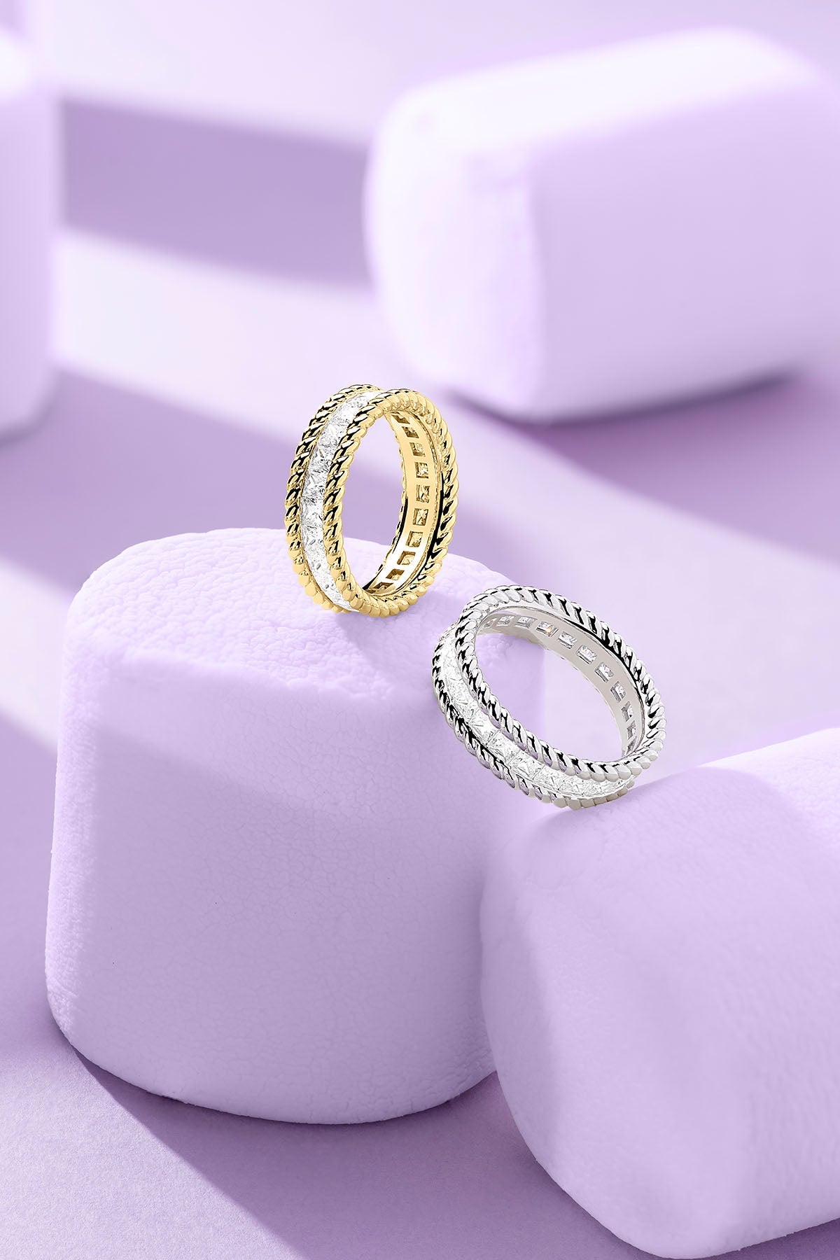 Torsade Pavé Ring on a purple background