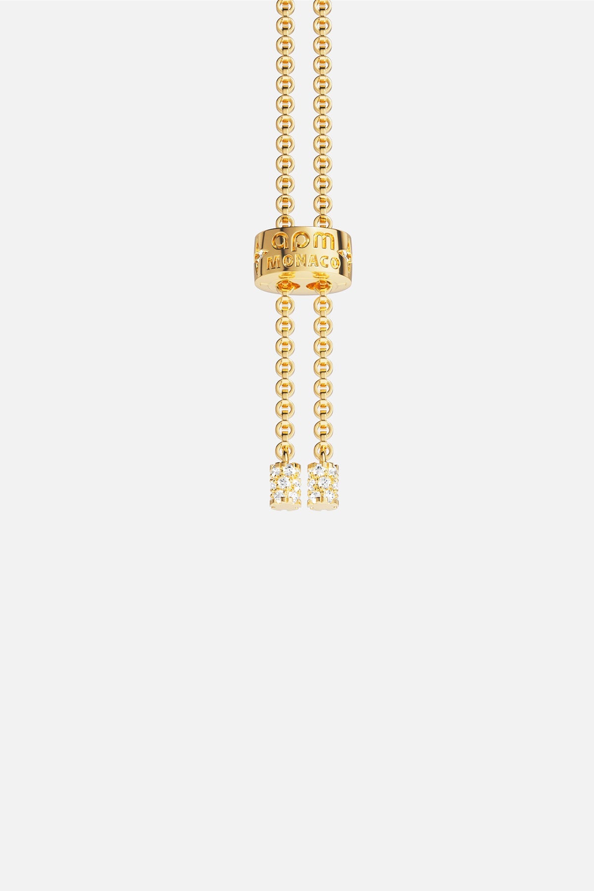 APM MONACO lilac torsade adjustable necklace in yellow gold on white background